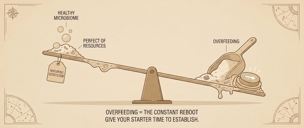 Overfeeding tips the balance against a maturing ecosystem